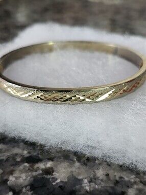 Gold Tone Engraved Women's Hinged Bangle Bracelet